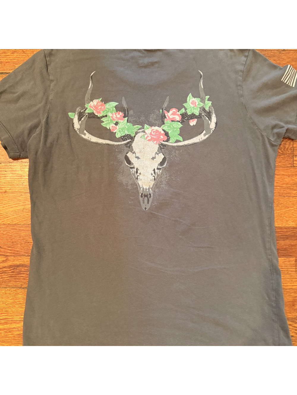 Diesel Power Graphic T-Shirt with Floral Skull Design, Size Large